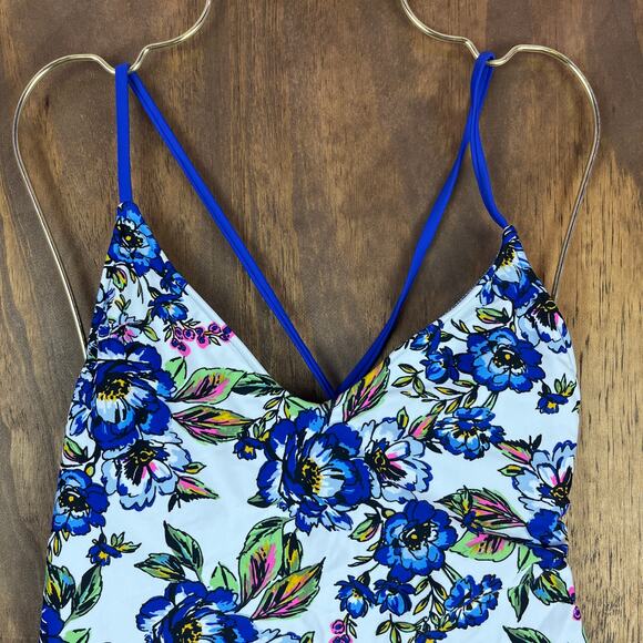A.N.A New Approach Women Blue White Romeo Floral Open Back Swimsuit One Piece M - Picture 3 of 12